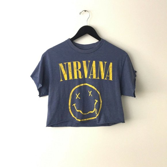 Nirvana Graphic Band Tee T Shirt Crop Top Cut M - Picture 1 of 6